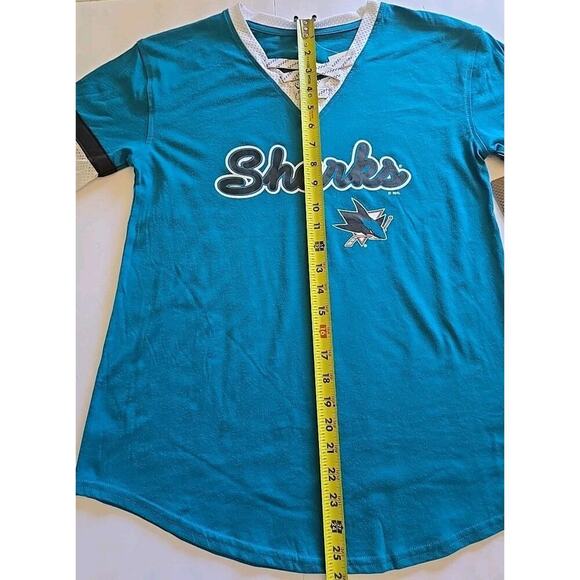 NHL San Jose Sharks Women T Shirt Short Sleeve Small 4/6 Teal Curved Hem - Picture 9 of 11